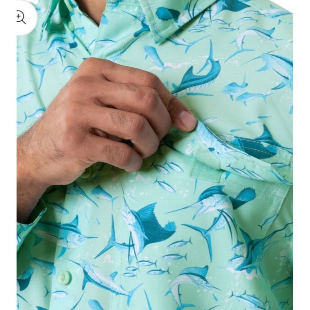 Men's Medium Guy Harvey Marlin Beach Glass Tonal Bills Long Sleeve Fish Shirt - Picture 4 of 12